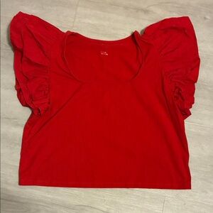 Red Ruffled Sleeve Women's Top